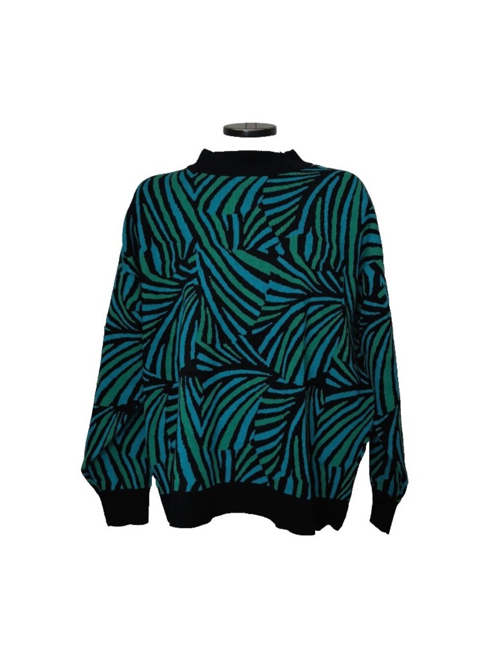 Ann Taylor Sweater 1X Blue Green Black Mock Neck Viscose Blend Warm-352lp